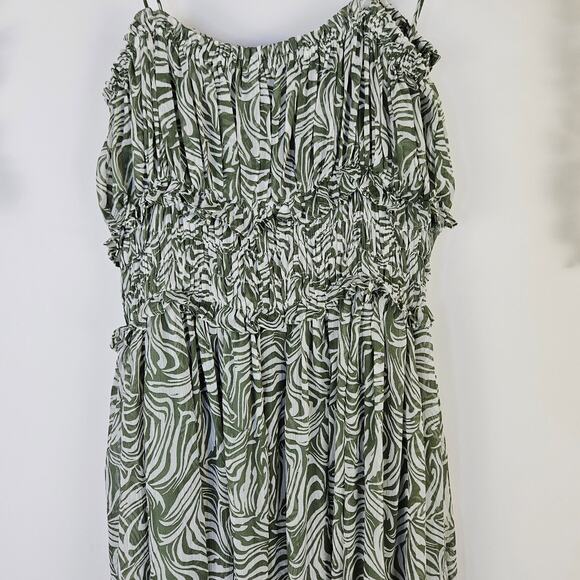 En Saison Sole Abstract Green Smock Midi Dress Size Large Cottage BOHO Milkmaid - Picture 11 of 16